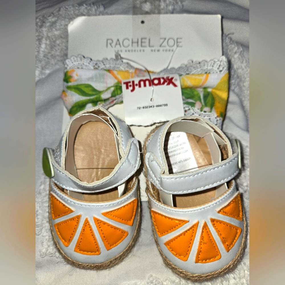 Rachel Zoe Baby Shoes With Bow in Orange and White Citrus Infant Toddler